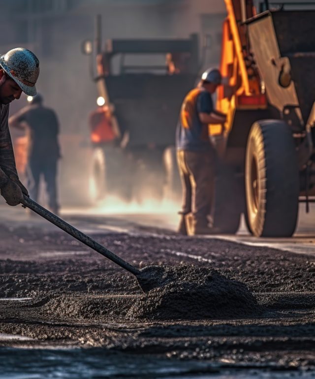 civil engineer and construction worker working on asphalt